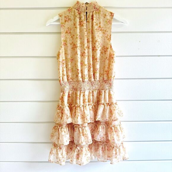 1. STATE Women's Floral Smocked Sleeveless Mock Neck Tiered Mini Dress Small - Picture 3 of 12